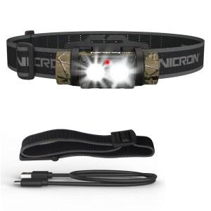 NICRON 충전식 헤드램프, 고휘도 1600루멘 180 회전 알루미늄 LED 헤드램프, 3가지 광원 10가지 모드 방수 헤드 플래시라이트 H35+ 캠핑 사냥 낚시용 (카모)