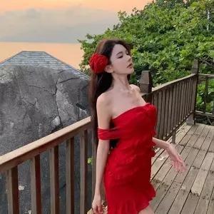 여친 원피스 롱 화이트 빨강 여름 쉬폰 스노우 휴양지 시폰 BE2
