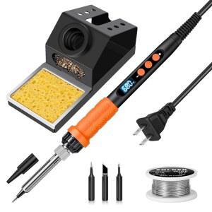 납땜 아이언 키트, 100W 고출력 납땜 아이언, 빠른 가열, 디지털 디스플레이 온도 제어 정확도 356 F-896 F, 보호 캡이 있는 휴대용 납땜 키트, 자동 절전 모드