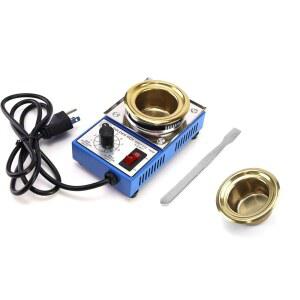 QWORK 솔더 포트, 150W 110V, 50mm 납땜 배스 티타늄 플레이트, 용량 500g 200-450 C, 용접 및 납땜 배스용 추가 50mm 냄비 및 솔더 페이스트 스크레이퍼 포함