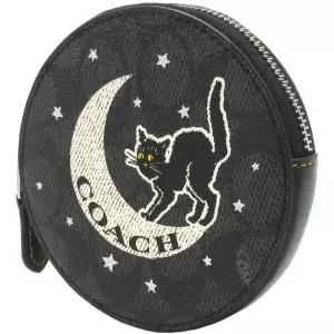 COACH 코치 CX348 SVPHT 지갑 Coin 케이스 Halloween 그래픽 시그니처 동전 미니지갑 Cat (Charcoal x 블랙