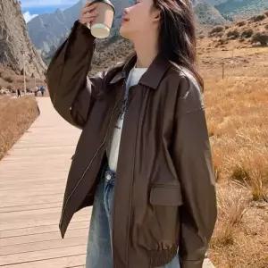 여사친 봄 빈티지 가을 멋스러운 가죽 코트 재킷 자켓 숏 admr3