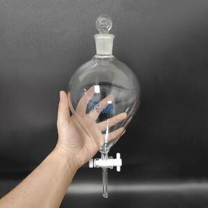 분리 깔때기 글로브 모양, 그라운드 인 유리 스토퍼 24/29, 구형 PTFE 스위치 밸브, 125mL-500mL/1000mL