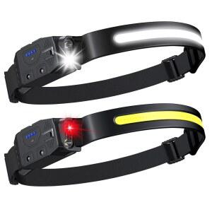 LHKNL 충전식 헤드램프 2Pcs- 230 와이드 빔 LED 헤드램프, 화이트 레드 라이트, 롱래스팅 하드햇 라이트, 모션 센서, 성인 캠핑, 하이킹, 러닝용 6모드 헤드라이트 손전등 포함