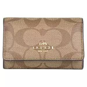 COACH 코치 F77998 IME74 여성용 키 케이스 열쇠지갑 카드지갑 시그니처 IME74 (카키 x 새들 2)