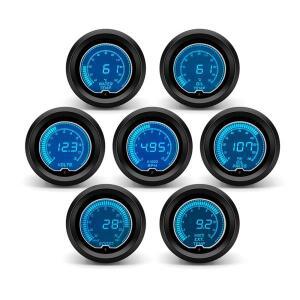 52mm 타코미터 RPM 부스트 수온 오일 온도 압력 배기 게이지 전압계 LCD 디지털 디스플레이 7 색 자동차