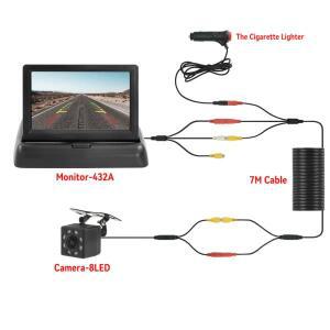 4.3 TFT LCD LED 스크린 접이식 자동차 모니터, 후방 카메라 포함, 8 LED 백업, 차량 주차용, 쉬운 설치