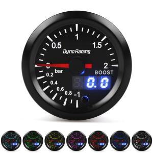 Dynoracing 듀얼 디스플레이 52MM 7 색 터보 부스트 게이지 스테퍼 모터 센서가있는 2Bar 미터