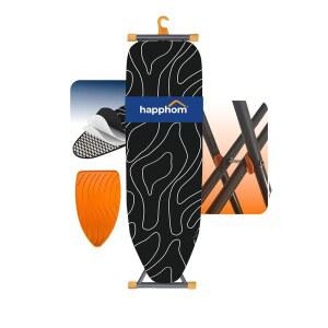 다림질 보드, 3겹 커버가 추가된 컴팩트 및 공간 절약 다림질 보드, 높이 조절 가능, 스마트 행거와 튼튼한 강철 다리로 간편한 보관, 검은색(13x43)
