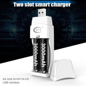 AA / 배터리 용 2 슬롯 USB 충전기 1.2V 범용 충전식 Ni-MH Ni-CD 어댑터 도구