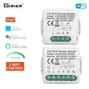 GIRIER Tuya Wifi 스마트 조광기 스위치 모듈 10A 지원 2 웨이  디밍 가능 조명 Gang Alexa Google 으로