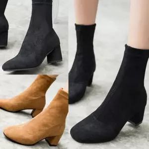 스웨이드 앵클부츠 여성화 부츠 삭스 사각코 CH820