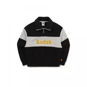 KODAK 컬러블럭 마이크로플리스 반집업 맨투맨 우먼 BLACK