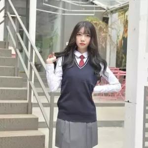 교복몰 보풀방지 네이비화이트라인 롱조끼(여자) 교복