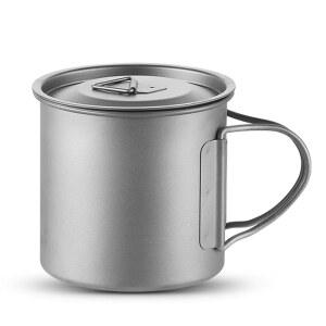 맥스쿡 티타늄 캠핑 머그잔 400ml / 13.5온스 가벼운 티타늄 냄비 뚜껑 포함 접이식 손잡이 티컵 커피 야외 배낭여행 피크닉용