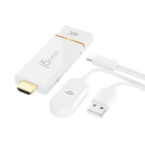 j5create 휴대폰, 태블릿 또는 노트북에서 AirPlay, Miracast 및 Chromecast 미러를 지원하여 Windows 및 macOS 무선 화면 디스플레이(JVAW76)를 위한 4K 무선 어댑터 화면 캐스트 생성