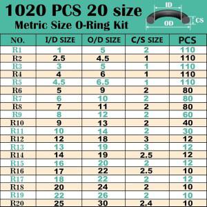 XBVV 1020PCS O 링 키트 20 니트릴 세트 공기 가스 수도꼭지 밀봉 또는 열에 배관 고무 수리 자동차 저항합니다 사이즈 오일과 구색 연결은