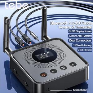 Tebe OLCD 블루투스 6.0/5.2 오디오 수기 AAC aptX-LL/AD/HD 3.5mm Aux 광학 무선 스테레오 음악 U 디스크