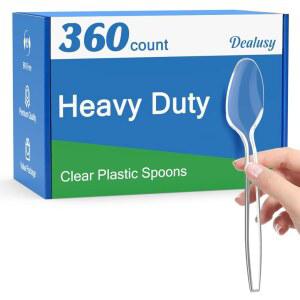 딜루시 360 카운트 투명 플라스틱 스푼 일회용, BPA 프리, 내열성, 견고하고 내구성이 뛰어난 일회용 스푼 헤비 듀티 벌크, 파티 용품용 프리미엄 스푼 플라스틱 일회용