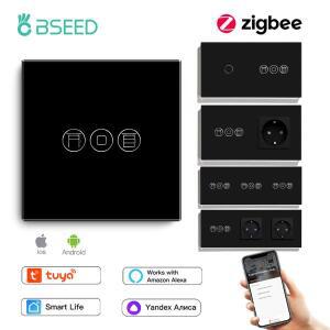 BSEED Zigbee 롤러 셔터 스위치 스마트 라이트 벽 EU 소켓 지원 전기 블라인드 Tuya Smart Life Alexa