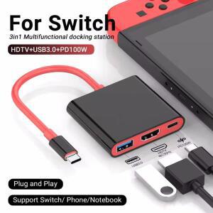 스위치 독 스테이션용 3 in 1 4K/30Hz/60Hz 휴대용 TYPE-C 허브 HDMI 어댑터 지원 TV 모드 100W 충전  USB