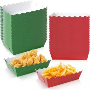 선물용 크리스마스 종이 음식 트레이 100개 쿠키 빨간색과 초록색 가리비 서빙 보트 일회용 간식 파티 장식
