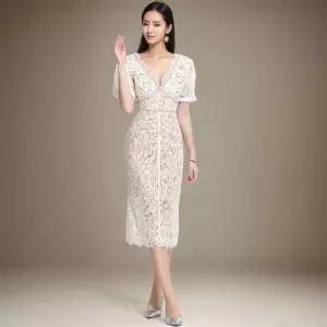 EAMT 원피스 스커트 여성용 이너 나시 레이스 반팔 힙업 브이넥 EUNG2