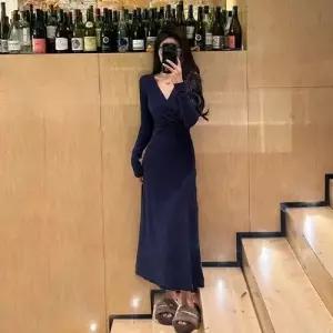 EAMT 여친 원피스 치마 롱 가을 초예쁜 긴팔 허리조임 프렌치 EUNG3