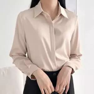 가을블라우스 실크 새틴 블라우스 오피스룩 가려진 단추 하객룩