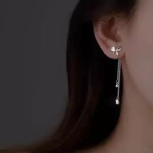 s925 리본 체인 드롭 귀걸이