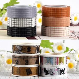 10M 그리드 빈티지 Washi 테이프  종이 DIY 플래너 마스킹 접착 스티커 장식 문구