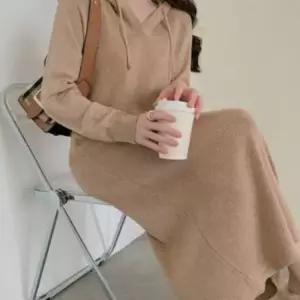 롱원피스 긴소매 후드 골지 원피스 720