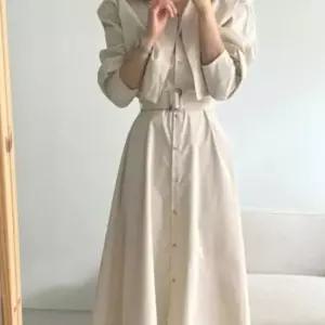 셔츠 하객룩 롱원피스 트렌치자켓 여자 페미닌 셔츠 카라 볼레로