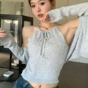 여행 나들이 룩 여자 홀터넥 리본 나시 가디건 세트