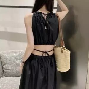 여성 2컬러 우아한 홀터넥 허리트임 여름 롱원피스