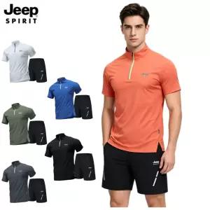 JEEP SPIRIT 남성 아이스실크 반팔 반바지 세트 집업카라 운동복
