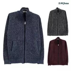 [에스엠진]SMJ1417 남자 기모 니트 집업 가디건 겨울 중년 남성