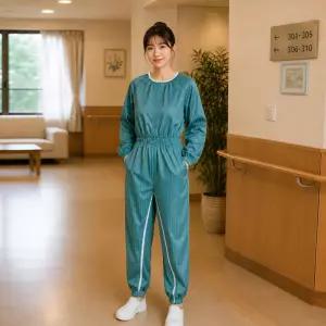 여름용 치매우주복 면 40수 그린 스트라이프 얇은원단 병원 환자복 요양원 치매복 국산 남녀공용