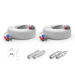ANKE 2 팩 카메라 케이블 30M/100피트 전원 커넥터 시스템용 RCA 비디오 있는 연장 코드-화이트 CCTV 2X 어댑터가 감시 BNC DVR 및 캠 올인원 와이어 케이블,