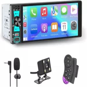 싱글 딘 라디오 블루투스 무선 및 유선 카플레이/안드로이드 오토 미러 링크 백업 카메라 GPS USB 타입-C