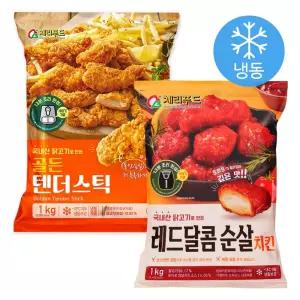 골든텐더스틱 1kg + 레드달콤 순살치킨1kg 순살 케이준 텐더 양념 치킨 세트