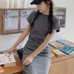 랩 원피스 A라인 라운드넥 무지 셔링 스커트