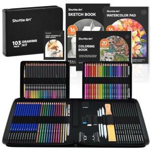 셔틀 아트 103 PCS 드로잉 키트 스케치 유색 흑연 파스텔 연필 및 스틱이 포함된 용품 아티스트 어린이를 위한 지퍼 케이스의 완전한 도구 종이 패드