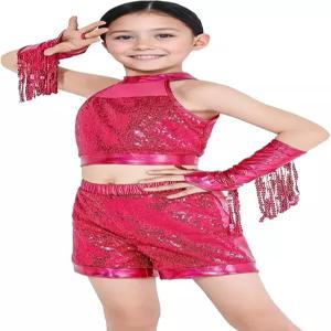 해피 체리 걸스 샤이니 퀸 라틴 댄스 반바지 세트 디스코 힙합 재즈 차차 32Y