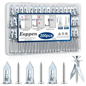 나사 키트가 있는 Eopen 200Pcs 자체 드릴링 드라이월 앵커 금속 스크류 실버 그립 및 시트록 중공 벽 액자