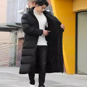 퍼 스웨이드 재질 안감 한파 블랙 남성 롱패딩 보온