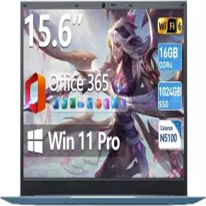 뉴언트 15.6인치 노트북 Office 365 180 평면 디스플레이 Celeron 쿼드 코어 16GB RAM SSD 7000mAh 배터리