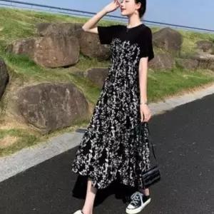 쉬폰 원피스 레이어드 반팔 롱원피스 여름