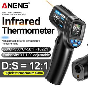 ANENG TH104 디지털 적외선 온도계 건 비접촉식 측정기 -50~550 ℃ 조정 가능한 방사율 레이저 산업용 도구