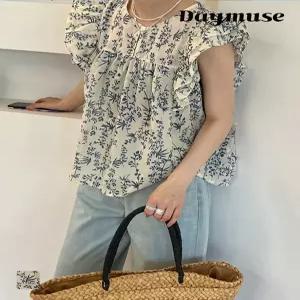 [모어오브]라일락 나시 블라우스 플라워 프릴 민소매 탑